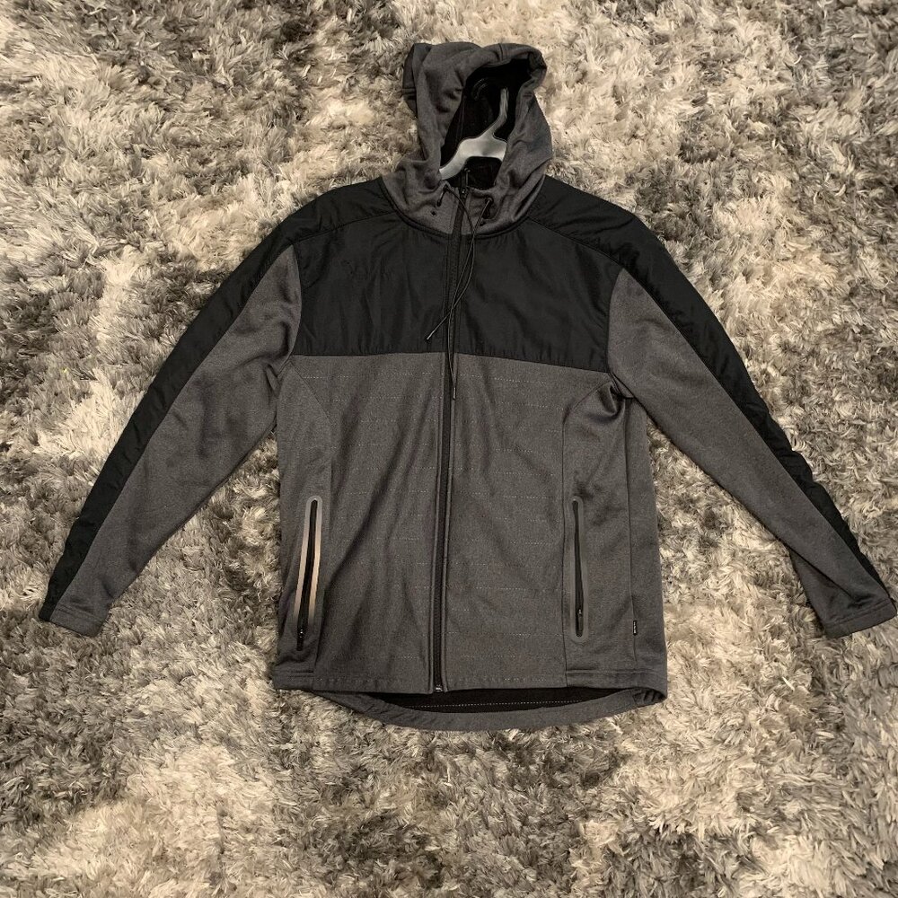 CSG Black and Gray Hoodie Sweatshirt Full Zip LG Pockets Warm